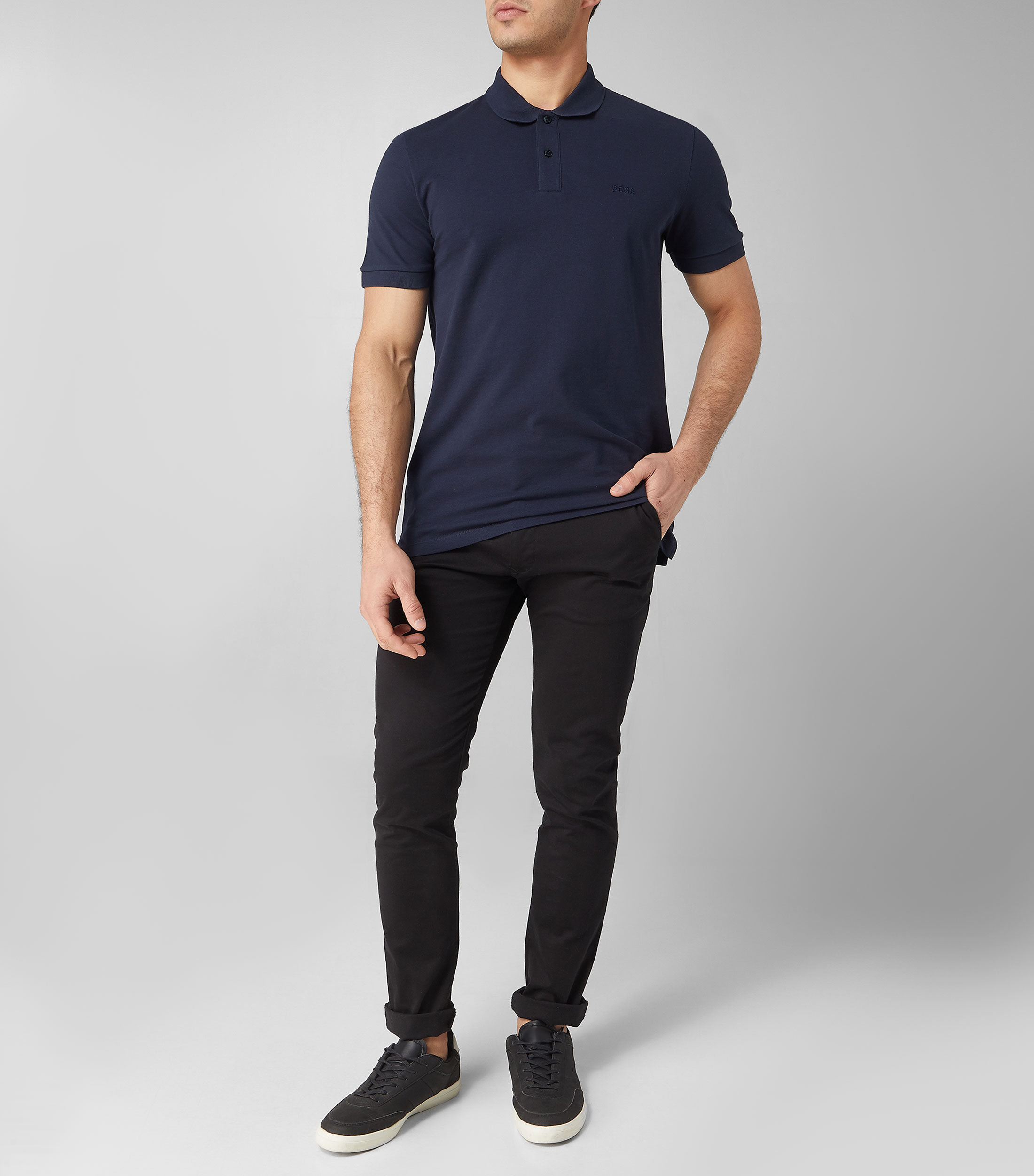 Playera Polo Boss azul oscuro con logo bordado Hombre
